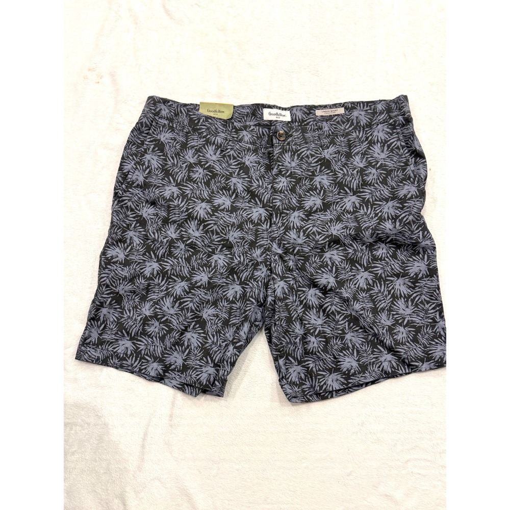 Goodfellow & Co Linden Shorts Mens 40 Gray Blue Tropical Palm Leaf 9 Inch Inseam